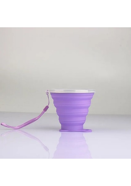 Mor Yenı 270 ml Silikon Katlanabilir Seyahat Tipi Kupa Açık Taşınabilir Katlanır Kamp Kapaklı Bardaklar Kordon Genişletilebilir Içme Copa (Yurt Dışından)