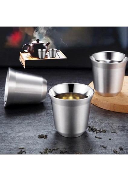02 L 304 Çift Katmanlı Paslanmaz Çelik Kahve Fincanı 51-100ML Yalıtımlı Bardak Bağlantılı Toz Bardak Kahve Kapsül Bardak Kolay Temizlenir (Yurt Dışından)