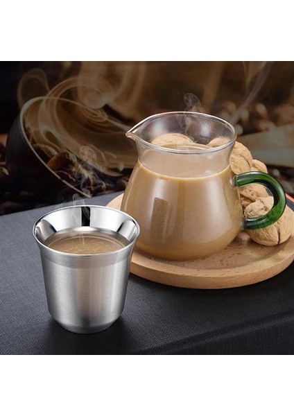 02 L 304 Çift Katmanlı Paslanmaz Çelik Kahve Fincanı 51-100ML Yalıtımlı Bardak Bağlantılı Toz Bardak Kahve Kapsül Bardak Kolay Temizlenir (Yurt Dışından)