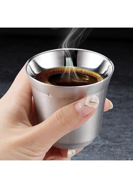 02 L 304 Çift Katmanlı Paslanmaz Çelik Kahve Fincanı 51-100ML Yalıtımlı Bardak Bağlantılı Toz Bardak Kahve Kapsül Bardak Kolay Temizlenir (Yurt Dışından)
