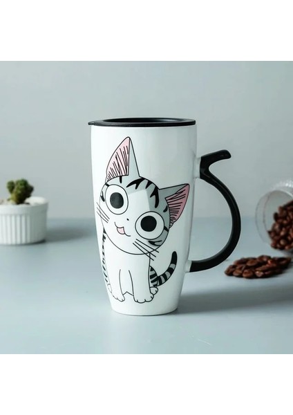580ML 4 400-600ML Drinkware Kedi Kupa Seramik ve Çömlekçilik Hediyeler Kahve Fincanları Japon Tarzı Özgünlük Sevimli Fincan 1 Adet Seramik Tazas (Yurt Dışından)