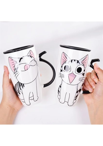 580ML 4 400-600ML Drinkware Kedi Kupa Seramik ve Çömlekçilik Hediyeler Kahve Fincanları Japon Tarzı Özgünlük Sevimli Fincan 1 Adet Seramik Tazas (Yurt Dışından)