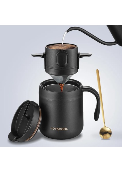 Siyah 350 ml Kahve Aksesuarları Kahve Kupa Bardak Seti Filtre Damlatıcı ile Yeniden Kullanılabilir Paslanmaz Çelik Kaşık Sıcak Tutmak Taşınabilir Siyah Beyaz 350 ml (Yurt Dışından) fiyatları