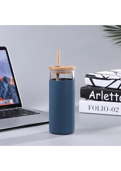 Siyah 600 ml 500/600 ml Taşınabilir Cam Bambu Kapak Saman Su Bardağı Spor Su Şişesi Kahve Pipetli Fincan Açık Seyahat Ev Ofis (Yurt Dışından)