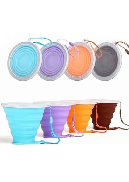 Gri Yenı 270 ml Silikon Katlanabilir Seyahat Tipi Kupa Açık Taşınabilir Katlanır Kamp Kapaklı Bardaklar Kordon Genişletilebilir Içme Copa (Yurt Dışından) fiyatları