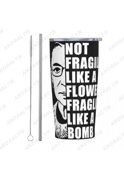 Beyaz 400-600 ml Bir Çiçek Gibi Kırılgan Değil Ama Bir Bomba Kahve Tumbler Için Taşınabilir Saplı Paslanmaz Çelik Termos Bardak (Yurt Dışından)