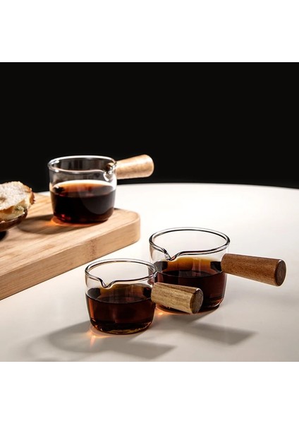 140ML 50/75/100ML Ahşap Saplı Cam Espresso Ölçüm Kabı Çift/tek Ağızlı Süt Kahve Malzemeleri Mutfak Mini Ölçü Kahve Fincanları (Yurt Dışından)