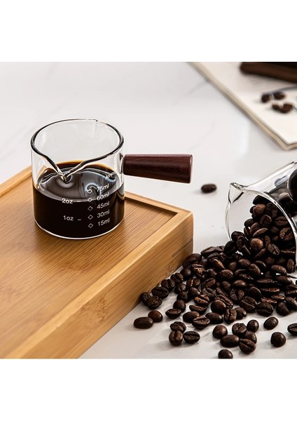 140ML 50/75/100ML Ahşap Saplı Cam Espresso Ölçüm Kabı Çift/tek Ağızlı Süt Kahve Malzemeleri Mutfak Mini Ölçü Kahve Fincanları (Yurt Dışından)