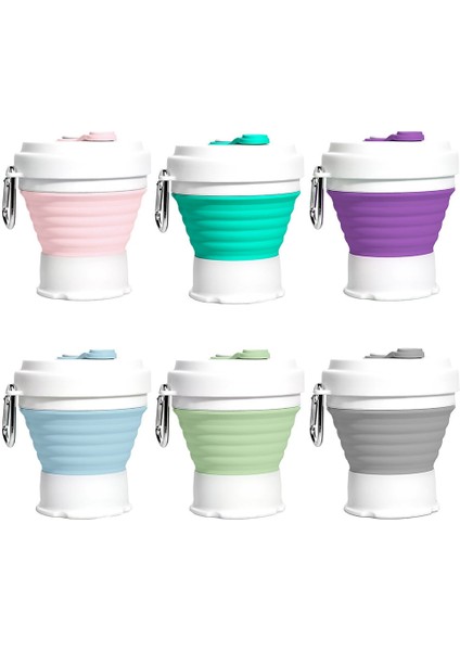 Pembe 350 ml Katlanır Silikon 6 Renk Taşınabilir Silikon Teleskopik Içme Katlanabilir Kahve Fincanı Katlanır Silika Kapaklı Bardak Seyahat (Yurt Dışından)