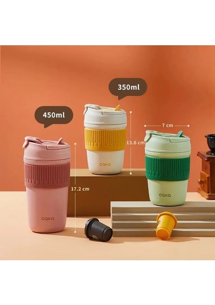 Yeşil 350ML Mijia 350ML/450ML Çift Seramik Kahve Termos Sızdırmaz ve Kaymaz Araba Vakumlu Şişe Seyahat Yalıtım Fincan Su Isıtıcısı (Yurt Dışından)