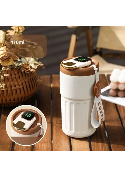 Beyaz Kahve 450 ml Paslanmaz Çelik Kahve Fincanı Akıllı LED Sıcaklık Göstergesi Termos Şişe Kahve Kupa Seyahat Kupa Yalıtımlı Tumbler (Yurt Dışından)