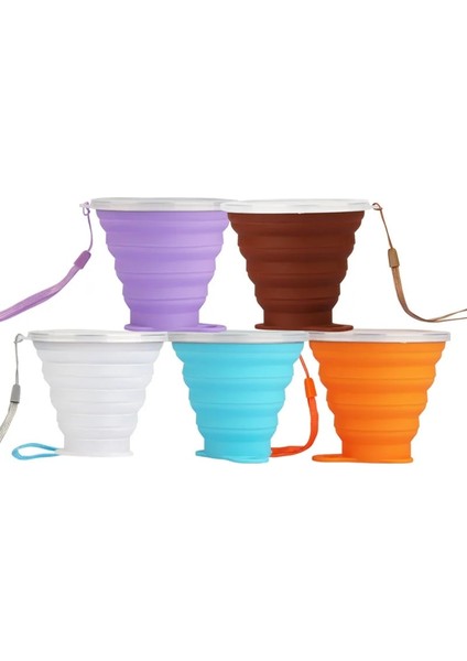 Mor Yenı 270 ml Silikon Katlanabilir Seyahat Tipi Kupa Açık Taşınabilir Katlanır Kamp Kapaklı Bardaklar Kordon Genişletilebilir Içme Copa (Yurt Dışından)