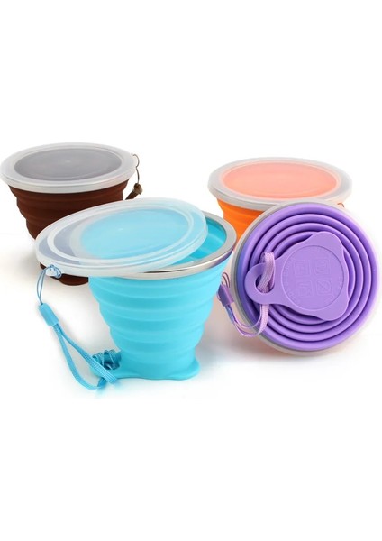 Mor Yenı 270 ml Silikon Katlanabilir Seyahat Tipi Kupa Açık Taşınabilir Katlanır Kamp Kapaklı Bardaklar Kordon Genişletilebilir Içme Copa (Yurt Dışından)