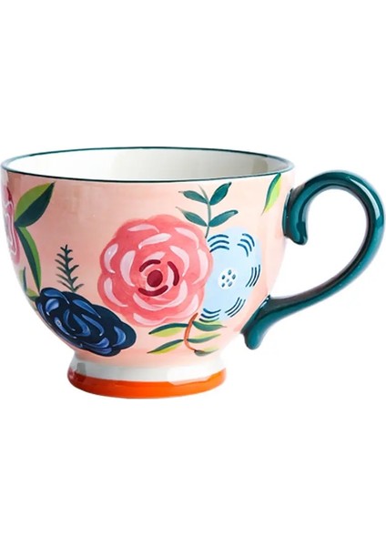 Yeşil 450 ml El-Boyalı Gül Çiçek Seramik Kupa Kolu Kupa Kız Sevimli Çay Bardağı Su Bardağı Kahvaltı Süt Kahve Fincanı Serin Tazas Arkadaş Için Hediye (Yurt Dışından) fiyatları