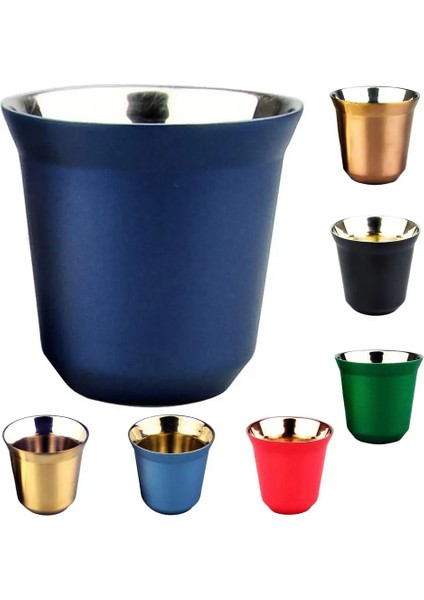 Mavi Çift Duvar Kahve Kupa Bardak Paslanmaz Çelik Sevimli 80 ml Espresso Yalıtım Nespresso Pixie Kahve Kapsül Şekli Termo Kahve Kupaları (Yurt Dışından)