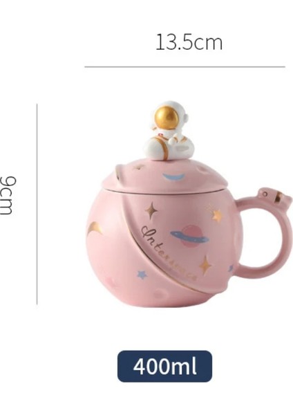 Pembe 450 ml Yaratıcı Karikatür Astronot Kupa Çift Gezegen Büyük Seramik Kupa Ofis Süt Kahve Kapaklı Fincan Estetik Kupa Seti (Yurt Dışından)