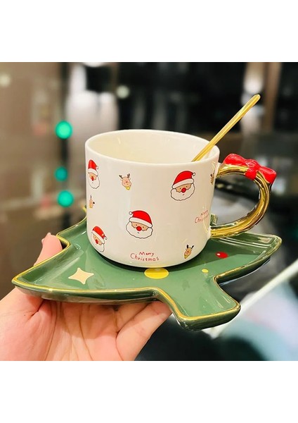 Noel Ağacı 300 ml Noel Hediyesi Seramik Kahve Fincanı Su Bardağı Altın High-End Küçük Lüks Zarif Hediye Kaşıklı Fincan ve Tabak (Yurt Dışından) modelleri