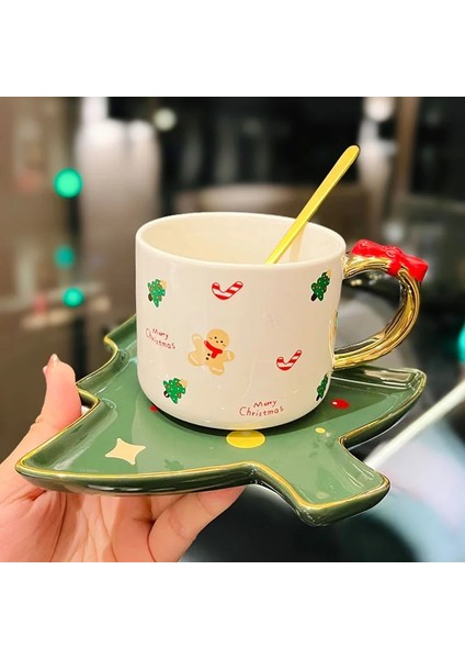 Noel Ağacı 300 ml Noel Hediyesi Seramik Kahve Fincanı Su Bardağı Altın High-End Küçük Lüks Zarif Hediye Kaşıklı Fincan ve Tabak (Yurt Dışından) fırsatları