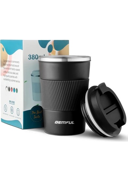Siyah 380ML 13OZ Gemful 13OZ Yalıtımlı Seyahat Kahve Kupa 380ML Paslanmaz Çelik Vakum Bardak (Yurt Dışından)