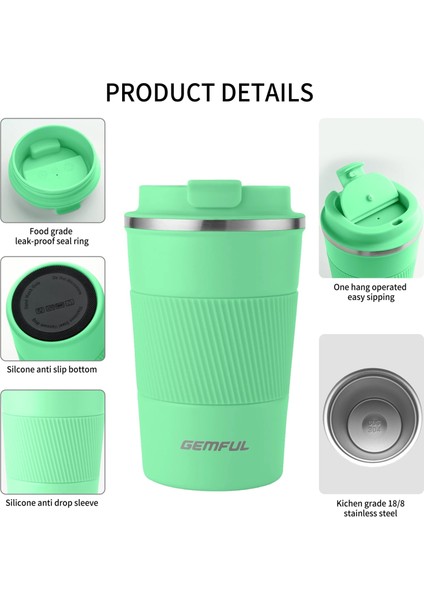 Siyah 380ML 13OZ Gemful 13OZ Yalıtımlı Seyahat Kahve Kupa 380ML Paslanmaz Çelik Vakum Bardak (Yurt Dışından) fırsatları