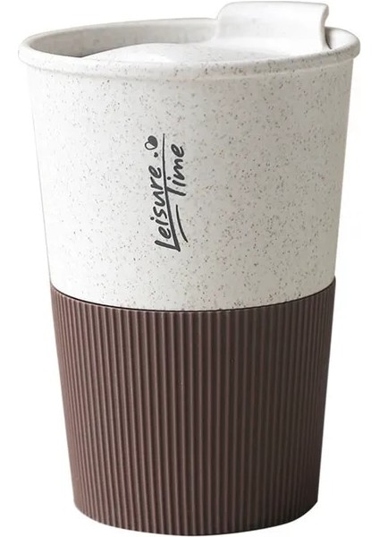 B Taşınabilir Kahve Fincanı Çift Duvar Kupa Buğday Samanı Malzeme Plastik Seyahat Su Kapaklı Bardak Kadın Erkek Içme Bardağı Hediye (Yurt Dışından)