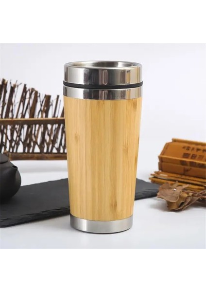Stil 2 400-600ML Pastoral Stil 304 Paslanmaz Çelik Su Şişesi Basit Içme Kupası Çift Bambu Kabuk Kahve Fincanı Mutfak Aletleri 2023 Vakum (Yurt Dışından)