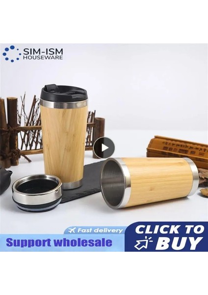 Stil 2 400-600ML Pastoral Stil 304 Paslanmaz Çelik Su Şişesi Basit Içme Kupası Çift Bambu Kabuk Kahve Fincanı Mutfak Aletleri 2023 Vakum (Yurt Dışından)