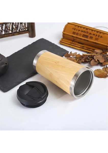 Stil 2 400-600ML Pastoral Stil 304 Paslanmaz Çelik Su Şişesi Basit Içme Kupası Çift Bambu Kabuk Kahve Fincanı Mutfak Aletleri 2023 Vakum (Yurt Dışından)