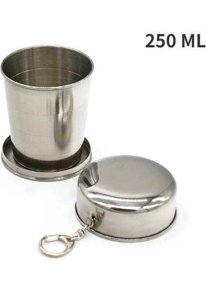 1 Adet 250ML 4 Adet Paslanmaz Çelik Katlanır Bardak Taşınabilir Açık Seyahat Kamp Teleskopik Bardak Anahtarlık ile Su Kahve Handcup كاسات قهوة (Yurt Dışından)