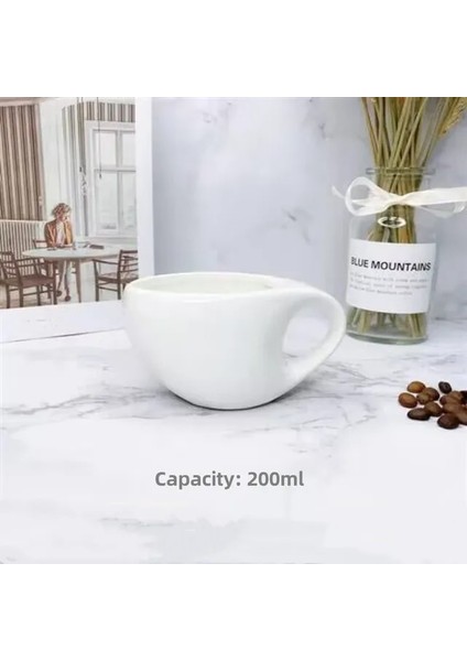 Tek Fincan 200 ml Avrupa 200 ml Eğri Fincan Seramik Latte Kahve Fincan Seti Ev Küçük Lüks Kahvaltı Fincan Kaşığı (Yurt Dışından)
