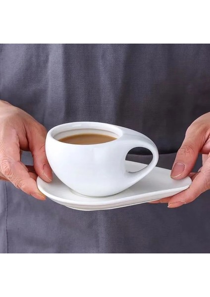 Tek Fincan 200 ml Avrupa 200 ml Eğri Fincan Seramik Latte Kahve Fincan Seti Ev Küçük Lüks Kahvaltı Fincan Kaşığı (Yurt Dışından) indirimleri