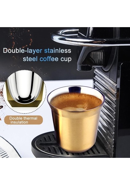 Altın Fincan Kahve Kupa Paslanmaz Çelik Sevimli Çift Duvar 80 ml Espresso Yalıtım Nespresso Pixie Kahve Kapsül Şekli Termo Kahve Kupaları (Yurt Dışından)