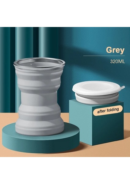 Gri 320ML Taşınabilir Silikon Katlanır Su Bardağı Açık Isıya Dayanıklı Katlanabilir Kapaklı Kupa Katlanabilir Seyahat Içecek Bardakları Kamp Için (Yurt Dışından)