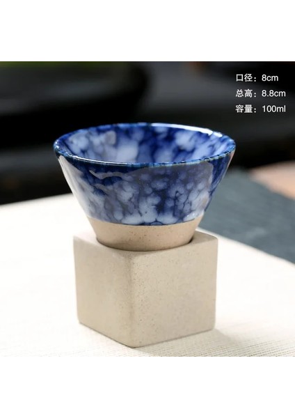 Mavi Bir 100 ml 100 ml Yaratıcı Retro Seramik Kahve Fincanı Konik Çay Bardağı Japon Kaba Çömlek Seramik Kupa Latte Çekme Çiçek Porselen Bardak (Yurt Dışından)