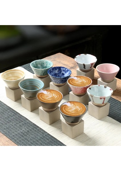Mavi Bir 100 ml 100 ml Yaratıcı Retro Seramik Kahve Fincanı Konik Çay Bardağı Japon Kaba Çömlek Seramik Kupa Latte Çekme Çiçek Porselen Bardak (Yurt Dışından)
