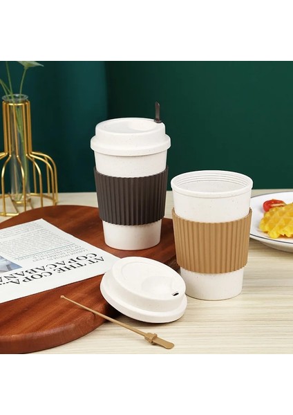 Kahve Yeniden Kullanılabilir Kahve Fincanları Kapaklı Buğday Samanı Taşınabilir Kahve Fincanı Bulaşık Makinesinde Yıkanabilir Çevre Dostu Kahve Kupa Kahve Çay Espresso Bardak (Yurt Dışından) modelleri