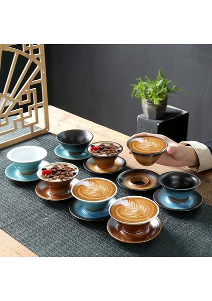 E 180 ml 1 Takım Yaratıcı Seramik Kahve Fincanı ve Tabağı Seti Latte Kahve Kupa Çömlek Çay Fincanı Porselen Öğleden Sonra Çay Kupaları Kahvaltı Süt Fincan (Yurt Dışından)