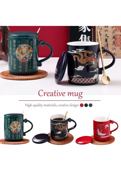 Stil 2 Çin Tarzı Seramik Kupa Kapaklı Bardak Kaşık Orient Vinç Kahve Kupa Çay Fincanı Su Kahvaltı Bardak Cafe Drinkware Hatıra Hediyeler (Yurt Dışından)