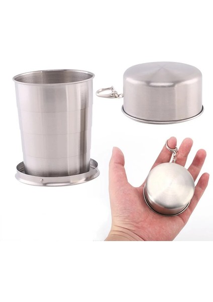 250 ml 75 ML/150 ML/250 ml Paslanmaz Çelik Katlanır Bardak Teleskopik Kupa Çay Için Anahtarlık Handcup ile Taşınabilir Açık Seyahat Kamp (Yurt Dışından)
