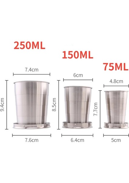 250 ml 75 ML/150 ML/250 ml Paslanmaz Çelik Katlanır Bardak Teleskopik Kupa Çay Için Anahtarlık Handcup ile Taşınabilir Açık Seyahat Kamp (Yurt Dışından) modelleri