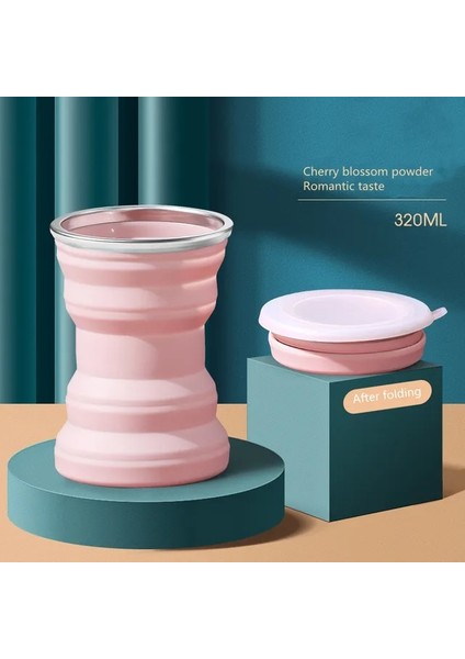 Pembe 320 ml Taşınabilir Silikon Katlanır Su Bardağı Açık Isıya Dayanıklı Katlanabilir Kapaklı Kupa Katlanabilir Seyahat Içecek Bardakları Kamp Için (Yurt Dışından)