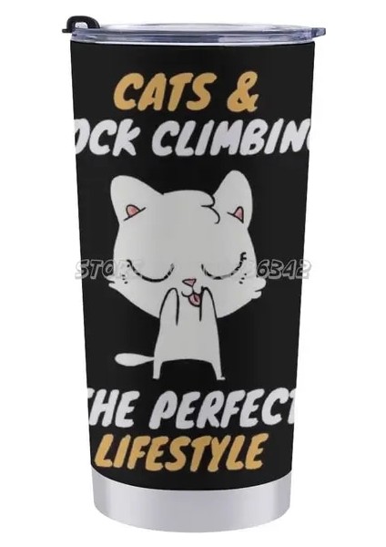 20 Oz Kediler ve Kaya Tırmanışı Yaşam Tarzı 20 Oz Araba Bardak Seyahat Kahve Kupa Paslanmaz Çelik Yalıtımlı Kahve Içecek Çay Bardağı Tırmanma Tırmanıcı (Yurt Dışından)