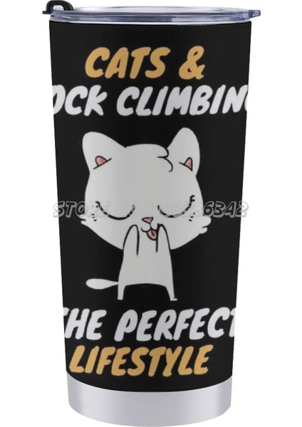 20 Oz Kediler ve Kaya Tırmanışı Yaşam Tarzı 20 Oz Araba Bardak Seyahat Kahve Kupa Paslanmaz Çelik Yalıtımlı Kahve Içecek Çay Bardağı Tırmanma Tırmanıcı (Yurt Dışından) fırsatları