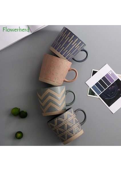 D Yeşil 350 ml Yeni Kahve Fincanları Büyük Iskandinav Retro Seramik Kahve Kupa Coffeeware Ofis Çay Kupa Çift Su Bardağı Ev Kumtaşın Kupalar (Yurt Dışından) fiyatları