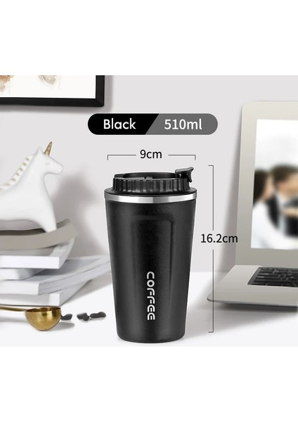 510ML Siyah Xiaomi 80/510ML Paslanmaz Çelik Kahve Kupa Sızdırmaz Termos Seyahat Termal Termos Yalıtımlı Bardak Süt Çay Su Şişesi (Yurt Dışından)