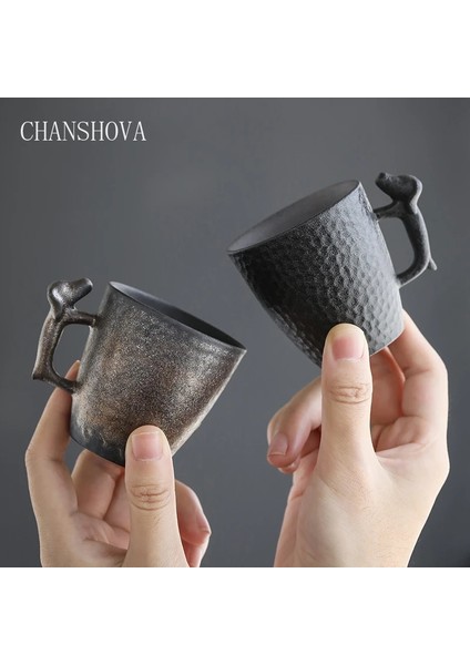 C 95ML Chanshova 95ML Geleneksel Çin Retro Renk Sır El Yapımı Seramik Kahve Fincanları Kaba Çömlek Çay Bardağı Köpek Kolu Kupalar T016 (Yurt Dışından)