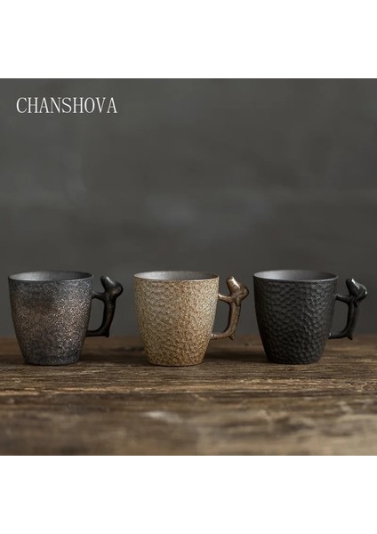 C 95ML Chanshova 95ML Geleneksel Çin Retro Renk Sır El Yapımı Seramik Kahve Fincanları Kaba Çömlek Çay Bardağı Köpek Kolu Kupalar T016 (Yurt Dışından)
