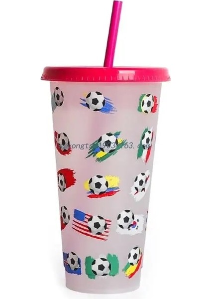 Kırmızı Renk Değiştiren Su Şişesi Taşınabilir Seyahat Kupa Futbol Bayrağı Su Içme Pipetli Bardak ve Kapaklı Plastik Bardak (Yurt Dışından) fırsatları