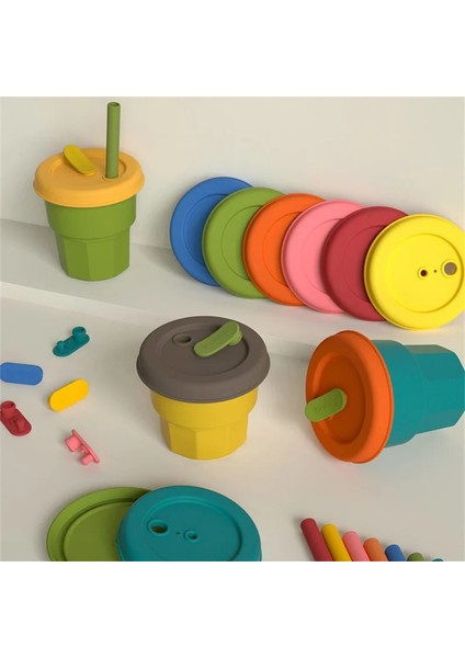 Stil 3 400 ml Anti-Sonbahar Silikon Su Bardağı 12 Karikatür Renk Çevre Dostu Drinkware Saman Tipi Çocuklar Oğlan Kız Drinkware Süt Suyu Bardak Sıcak J242 (Yurt Dışından)
