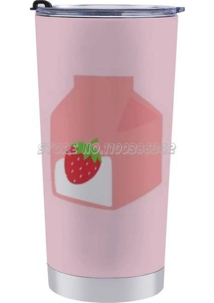 20 Oz Çilek Süt Karikatür Kawaii Seyahat Kupa Buz Bardağı 304 Paslanmaz Çelik Vakum Yalıtımlı Araba Bardak Kahve Kupa Kore Kore Şeftali Mil (Yurt Dışından)